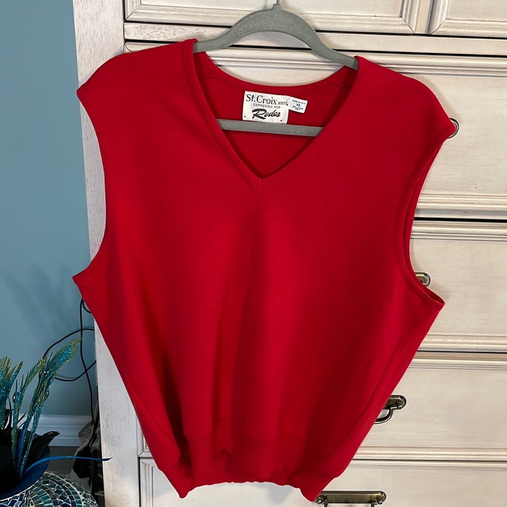 Vtg St. Croix Sweater Vest Mens red V Neck Casual Golf Made In USA